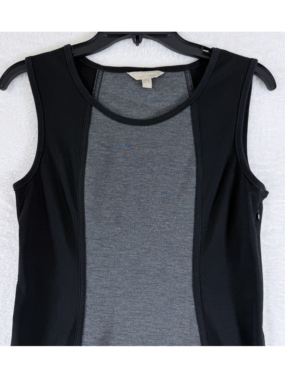 Banana Republic Dress 6 Black Gray Bodycon Sleeveless Knit Short Sleeve Womens
